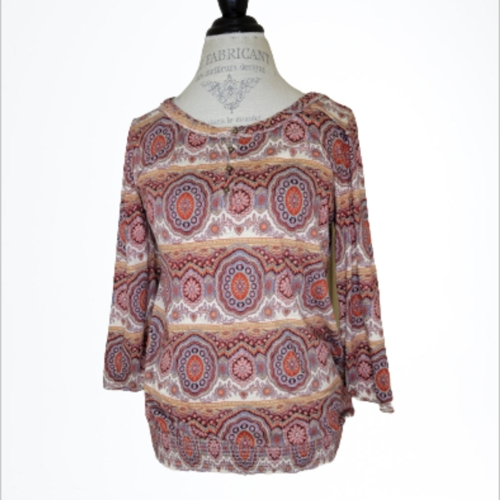 Lucky Brand Rust Peasant Blouson Pullover Knit Top Size L